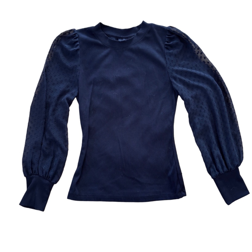 Who What Wear Navy Puff-Sleeve Long Sleeve Top